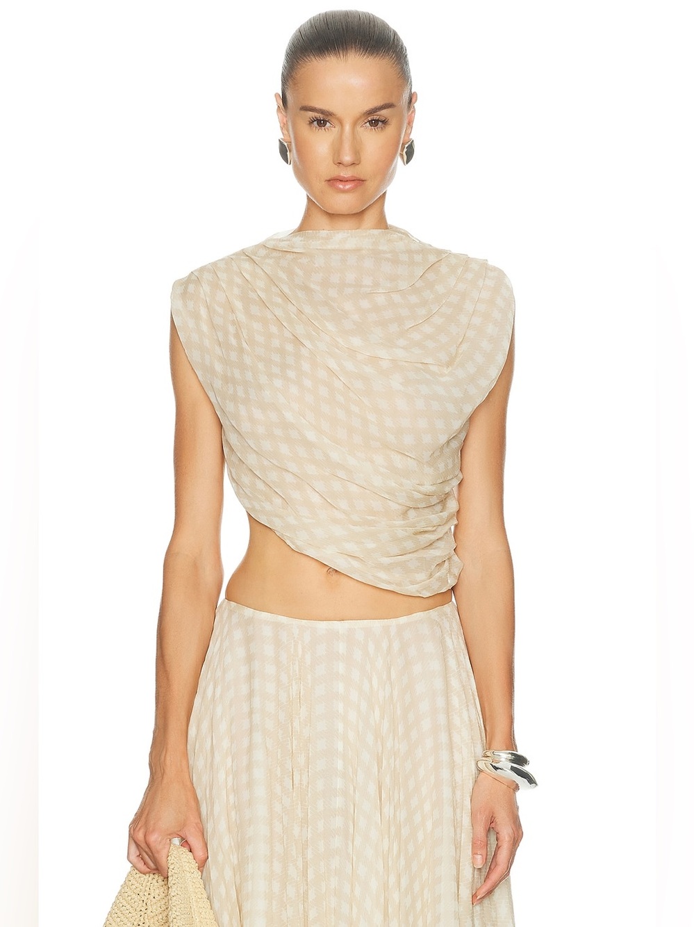 Cult Gaia Beige Ivory Draped Asymmetric Crop Top